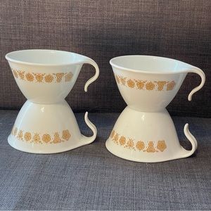 Set of 4 Corelle Butterfly Gold Hook Handle Coffee Tea Cups Vintage Stackable
